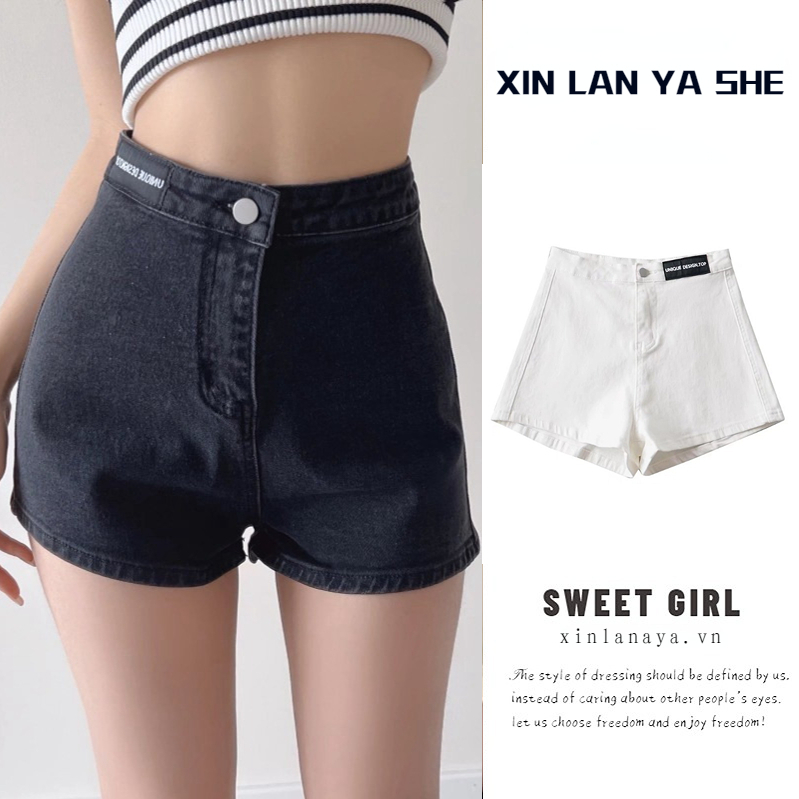 XIN LAN YA SHE Quần Short Denim Lưng Cao Ống Suông Thời Trang Mùa Hè Cho Nữ