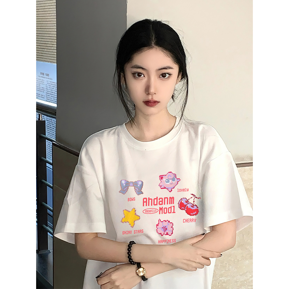Áo Thun Tay Ngắn Dáng Rộng In Họa Tiết Vui Nhộn Thời Trang Cho Nữ