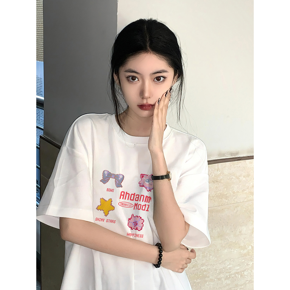 Áo Thun Tay Ngắn Dáng Rộng In Họa Tiết Vui Nhộn Thời Trang Cho Nữ