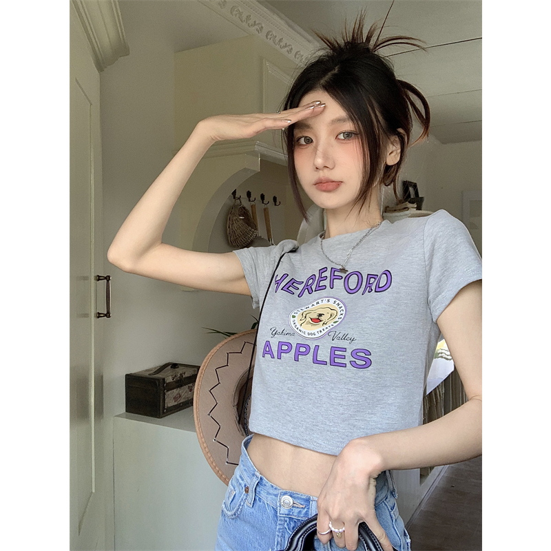 Áo Croptop Tay Ngắn Dáng Ôm In Chữ Phong Cách Mỹ Cổ Điển Thời Trang Cho Nữ