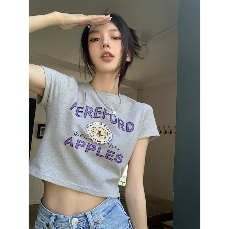 Áo Croptop Tay Ngắn Dáng Ôm In Chữ Phong Cách Mỹ Cổ Điển Thời Trang Cho Nữ