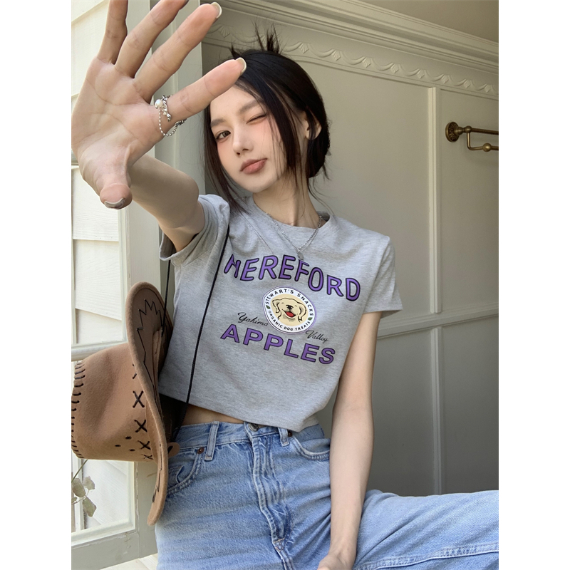 Áo Croptop Tay Ngắn Dáng Ôm In Chữ Phong Cách Mỹ Cổ Điển Thời Trang Cho Nữ