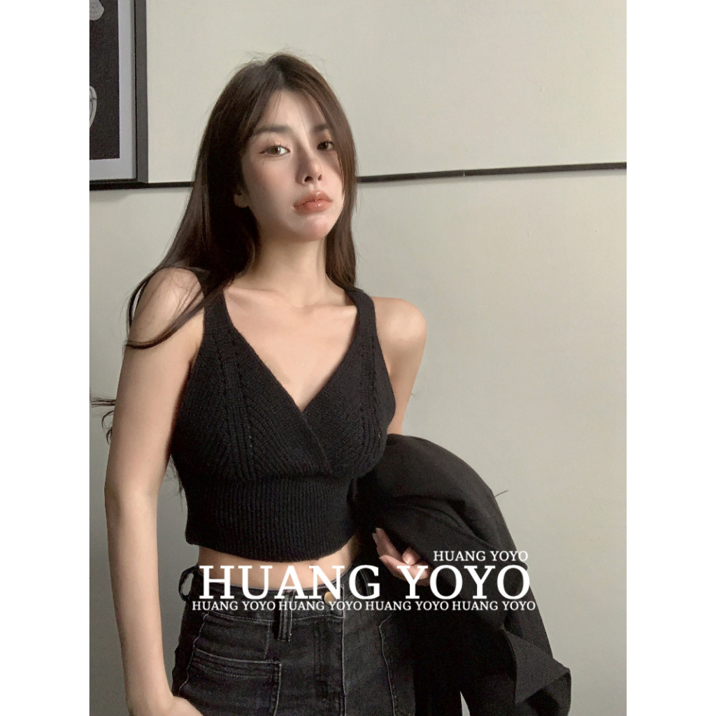 Áo Hai Dây Dệt Kim Dáng Ngắn Ôm Sát Phong Cách Hàn Quốc Thời Trang 2023 Cho Nữ