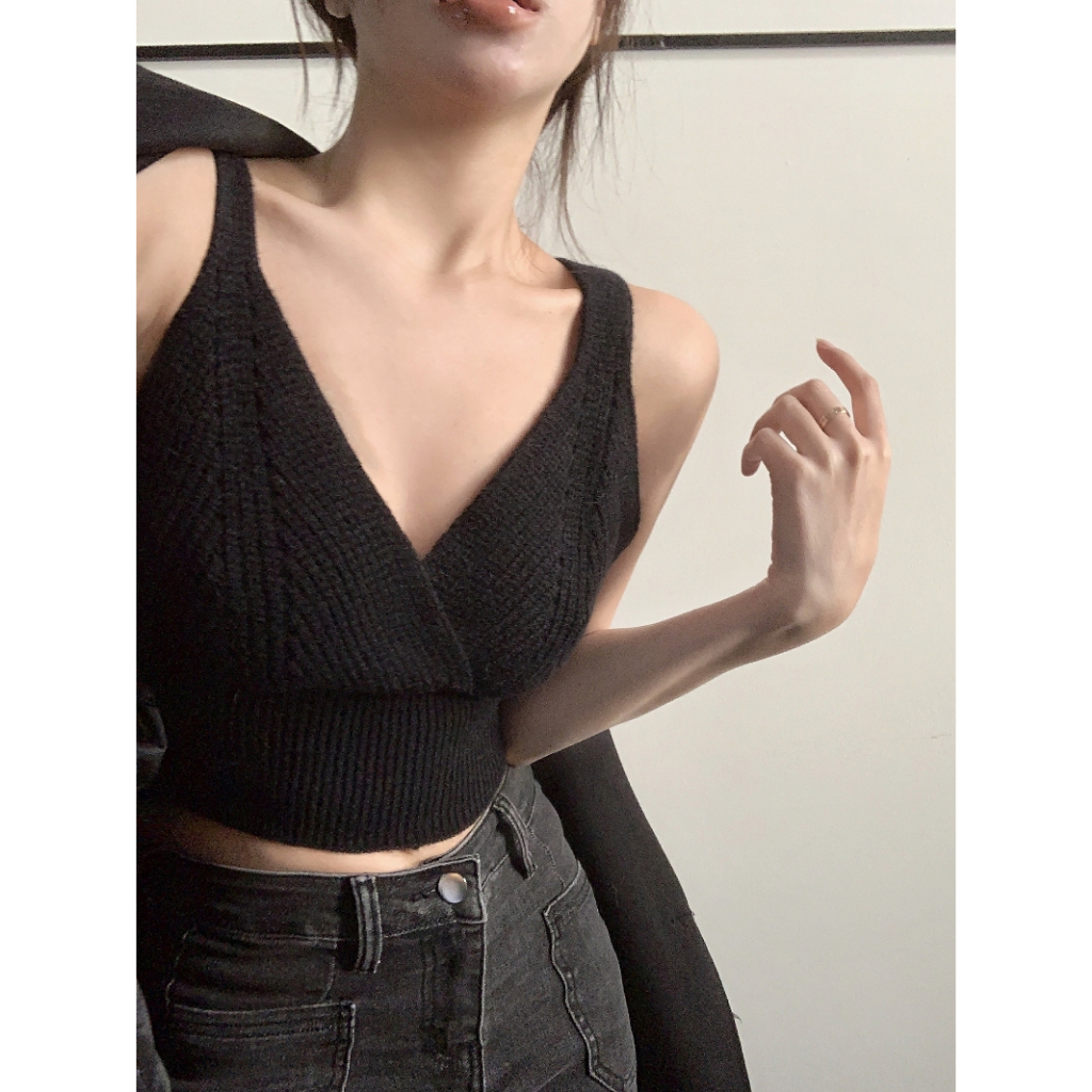 Áo Hai Dây Dệt Kim Dáng Ngắn Ôm Sát Phong Cách Hàn Quốc Thời Trang 2023 Cho Nữ