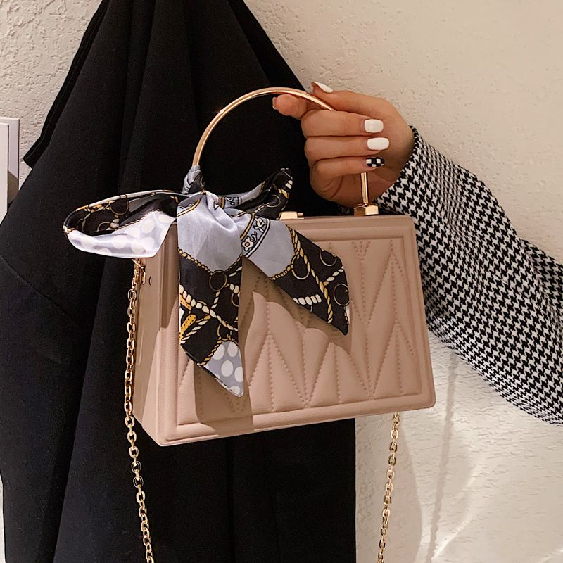 Túi Xách Đeo Vai Hình Vuông Cỡ Nhỏ Bằng Lụa Phối Khăn Quàng Cổ Thêu Họa Tiết Phong Cách Hàn Quốc Thời Trang Cho Nữ