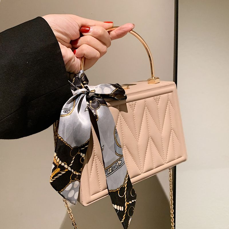 Túi Xách Đeo Vai Hình Vuông Cỡ Nhỏ Bằng Lụa Phối Khăn Quàng Cổ Thêu Họa Tiết Phong Cách Hàn Quốc Thời Trang Cho Nữ