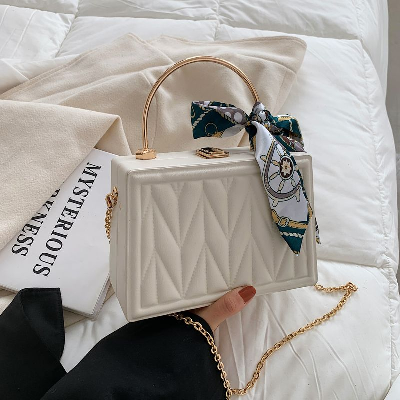 Túi Xách Đeo Vai Hình Vuông Cỡ Nhỏ Bằng Lụa Phối Khăn Quàng Cổ Thêu Họa Tiết Phong Cách Hàn Quốc Thời Trang Cho Nữ