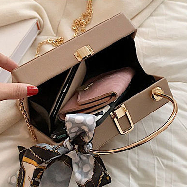 Túi Xách Đeo Vai Hình Vuông Cỡ Nhỏ Bằng Lụa Phối Khăn Quàng Cổ Thêu Họa Tiết Phong Cách Hàn Quốc Thời Trang Cho Nữ