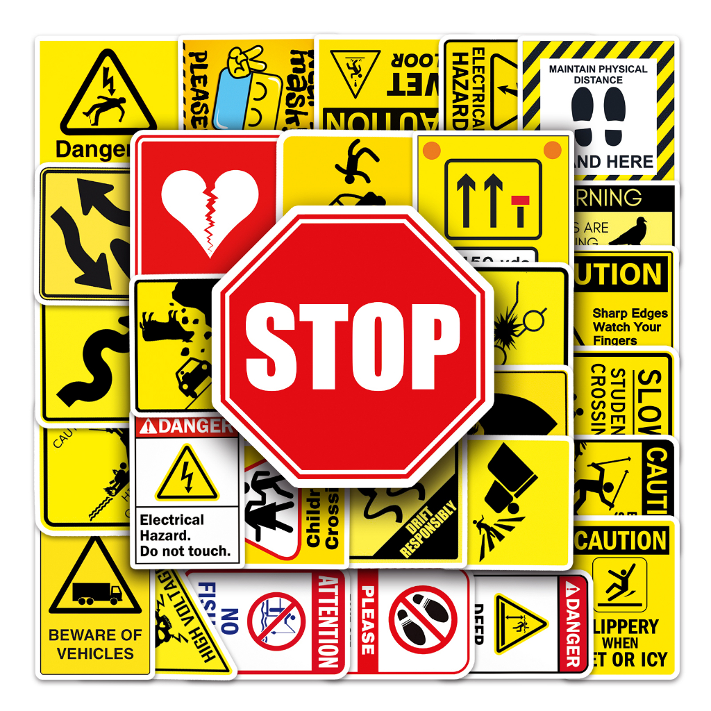 Bộ 50 Miếng Dán Chống Thấm Nước Hình Biển Báo Giao Thông Sáng Tạo Trang Trí Xe Hơi / Nhà Cửa