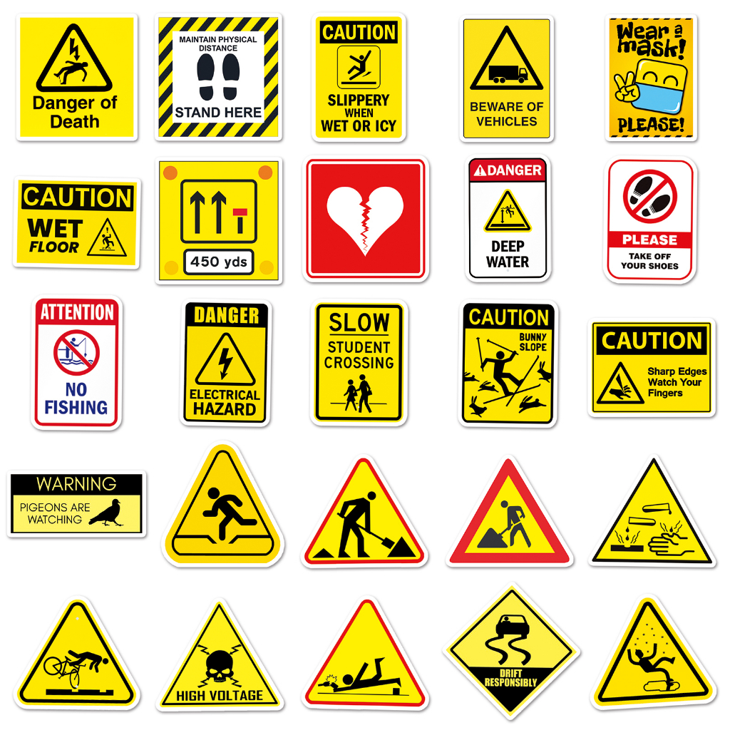 Bộ 50 Miếng Dán Chống Thấm Nước Hình Biển Báo Giao Thông Sáng Tạo Trang Trí Xe Hơi / Nhà Cửa
