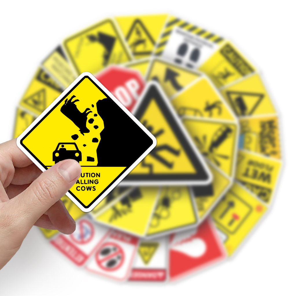 Bộ 50 Miếng Dán Chống Thấm Nước Hình Biển Báo Giao Thông Sáng Tạo Trang Trí Xe Hơi / Nhà Cửa