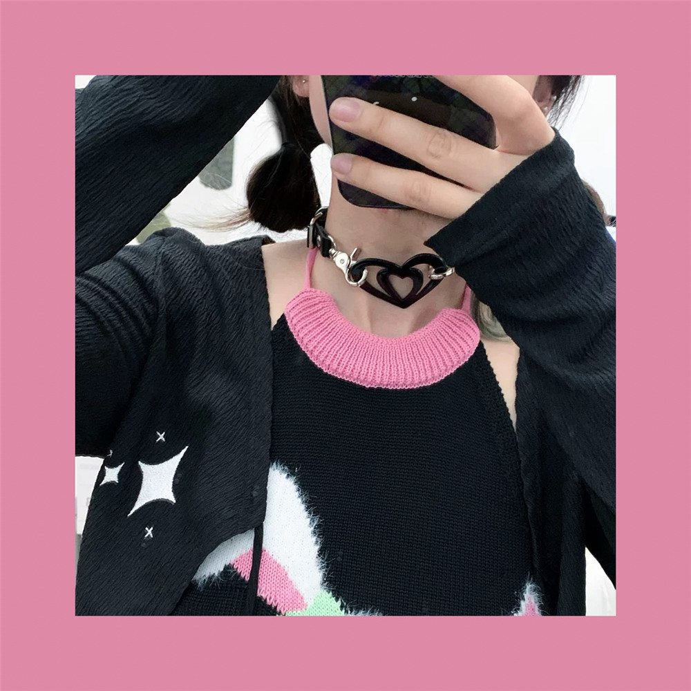Vòng Cổ choker Mặt Ghép Hình Trái Tim acetate Nuche y2k hot girls