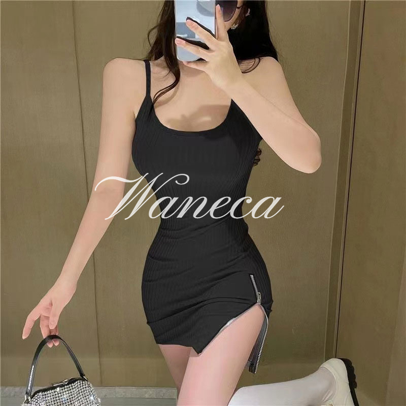 Waneca Đầm Ôm Dáng Xẻ Tà Có Khóa Kéo Bên Hông Phong Cách Pháp Quyến Rũ Cho Nữ Tuổi Trung Niên