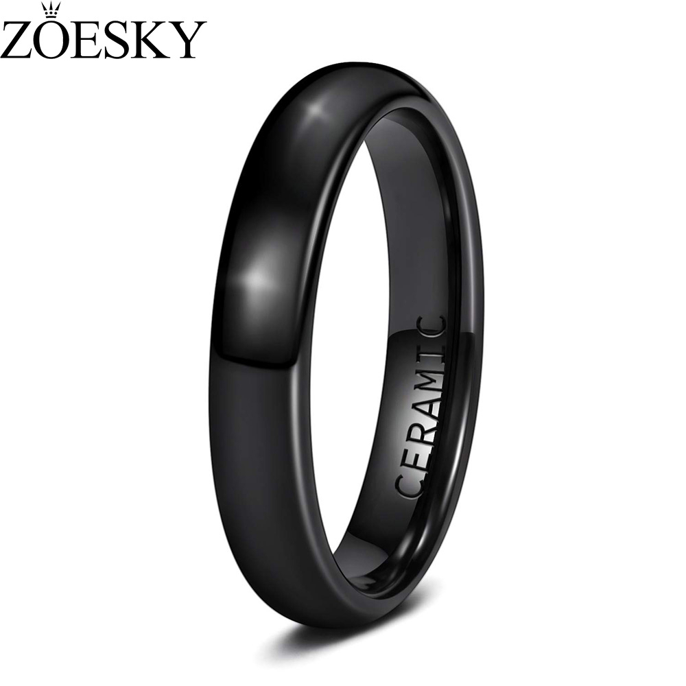 Zoesky Nhẫn Cưới Đính Hôn Bằng Gốm Màu Đen 4mm Kích Thước 5-12.5
