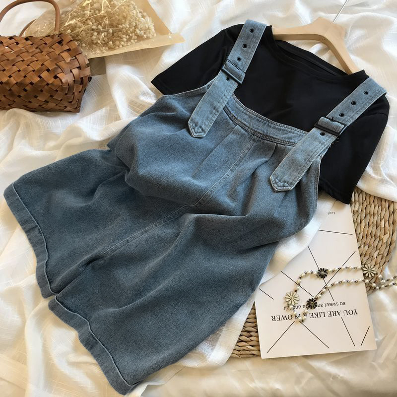 XIN LAN YA SHE Quần Yếm Denim Ngắn Dáng Rộng Thời Trang Hàn Quốc 2023 Dễ Thương Cho Nữ