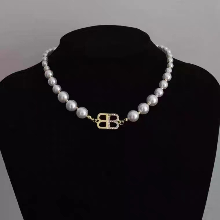 Vòng cổ Mặt Chữ B Đính Ngọc Trai Thời Trang Hàn Quốc Chất Lượng Cao