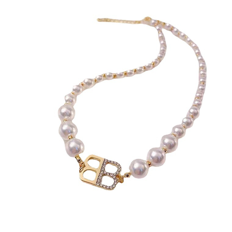 Vòng cổ Mặt Chữ B Đính Ngọc Trai Thời Trang Hàn Quốc Chất Lượng Cao