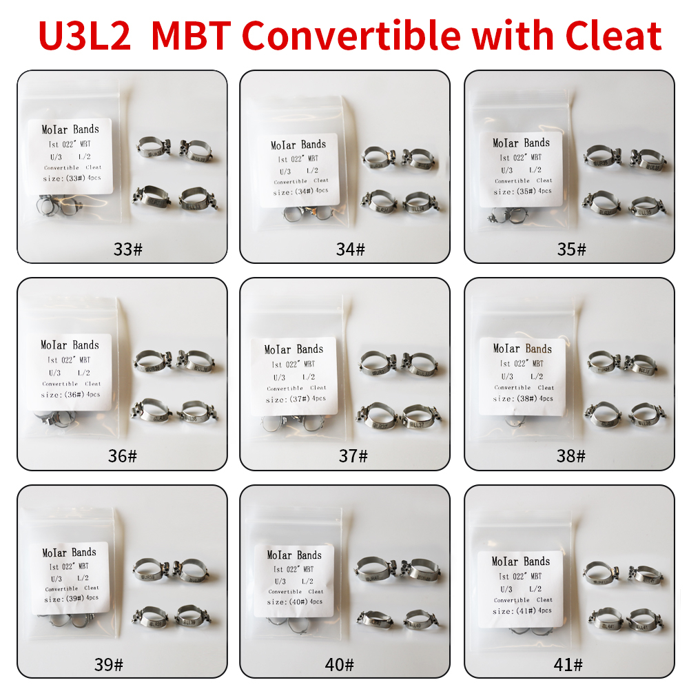 Set 4 Ống Ngậm U3L2 (Trên Ba Tầng) MBT 022 Có Thể Chuyển Đổi Được (33-41) Molar Band