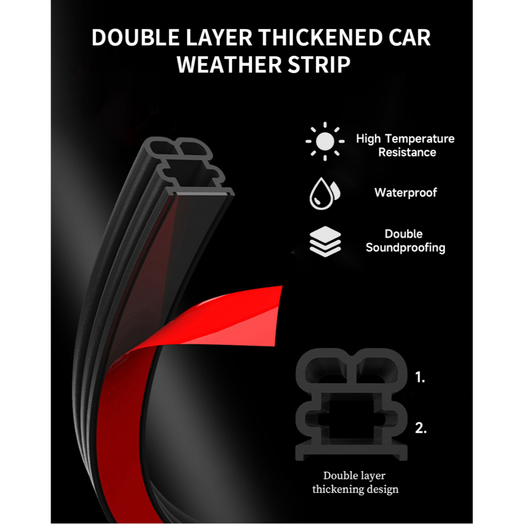 Dải Cao Su Hai Lớp Cách Âm Chống Nước Dán Cửa Xe Hơi / Mui Xe