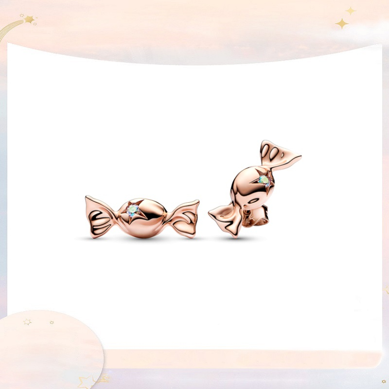 PANDORA Bông Tai Mạ Bạc 925s Hình Viên Kẹo Dễ Thương