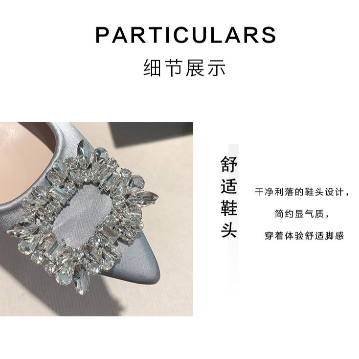 Giày Búp Bê Mũi Nhọn Đính Đá Chất Liệu Satin Plus Size 33-44