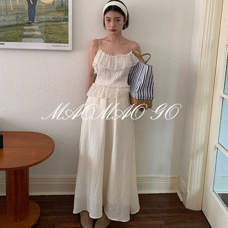 Maomao GO Đầm Hai Dây Phối Lưới Ôm Dáng Phong Cách Phương Tây Cho Nữ