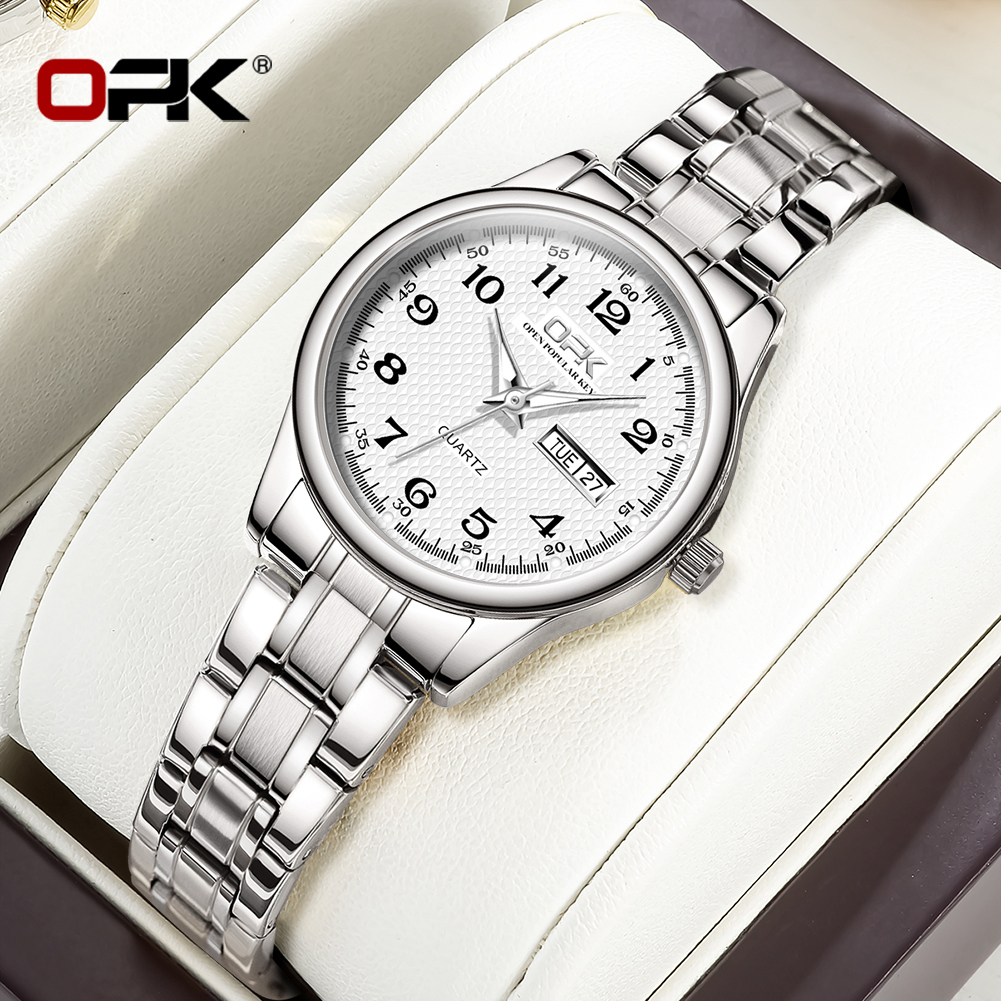 OPK   Đồng hồ nữ chính hãng Dây đeo bằng thép không gỉ Lịch có chức năng phát sáng Chống thấm nước 8110