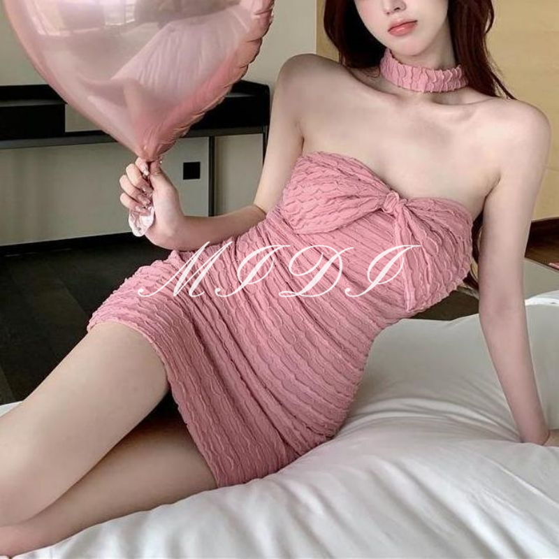 Mi Áo Ống Mỏng Cổ Một Dây Thắt Nơ Đỏ Phong Cách Trung Hoa Dành Cho Nữ