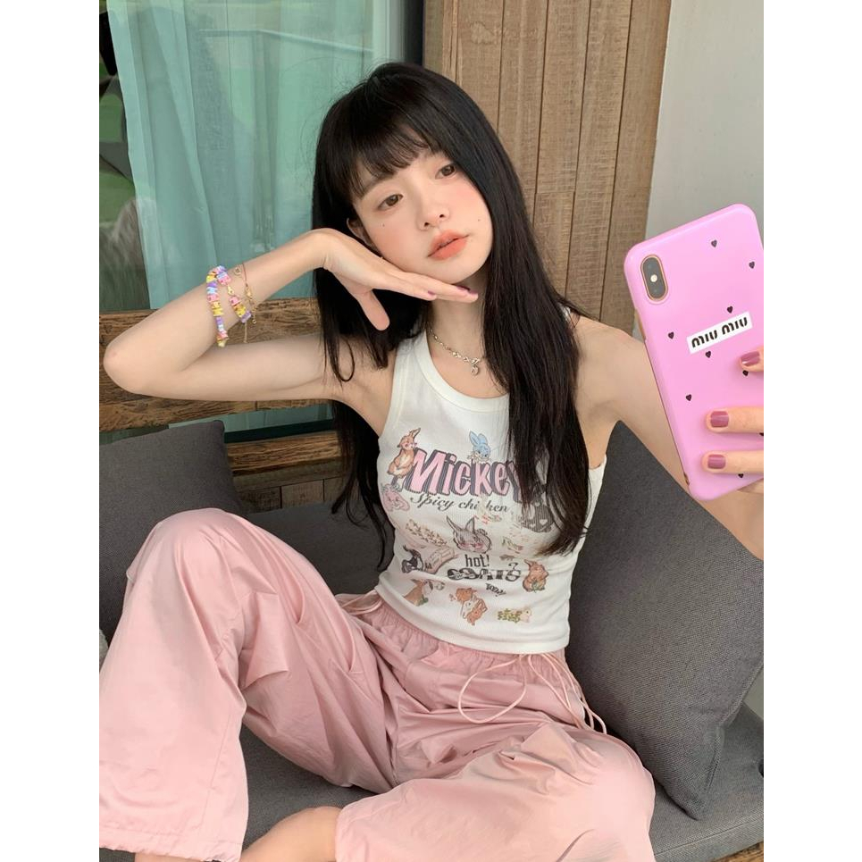 Honypove Fan Zhiqiao Áo Hai Dây Ngắn Ôm Dáng Thời Trang Mùa Hè Cho Nữ