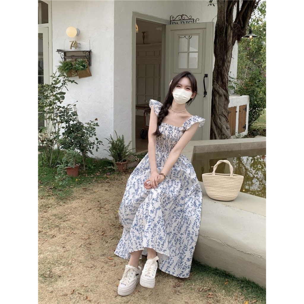 Đầm Maxi Tay Ngắn Cổ Vuông Dáng Ôm In Họa Tiết Hoa Thời Trang Mùa Hè Hàng Mới 2023 Dành Cho Bạn Nữ