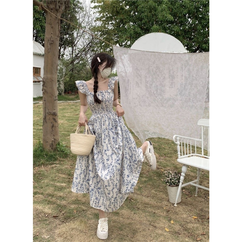Đầm Maxi Tay Ngắn Cổ Vuông Dáng Ôm In Họa Tiết Hoa Thời Trang Mùa Hè Hàng Mới 2023 Dành Cho Bạn Nữ