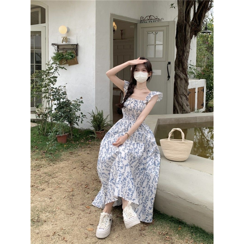 Đầm Maxi Tay Ngắn Cổ Vuông Dáng Ôm In Họa Tiết Hoa Thời Trang Mùa Hè Hàng Mới 2023 Dành Cho Bạn Nữ
