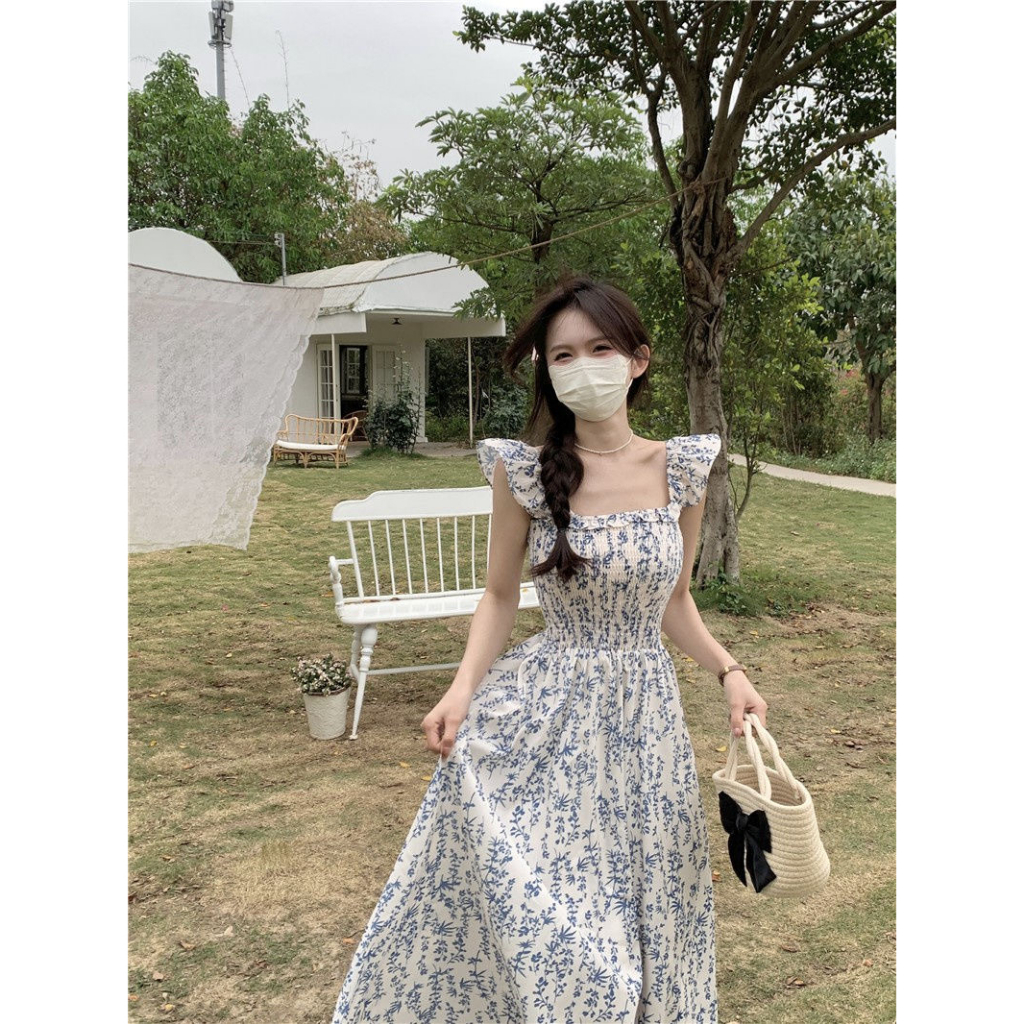 Đầm Maxi Tay Ngắn Cổ Vuông Dáng Ôm In Họa Tiết Hoa Thời Trang Mùa Hè Hàng Mới 2023 Dành Cho Bạn Nữ