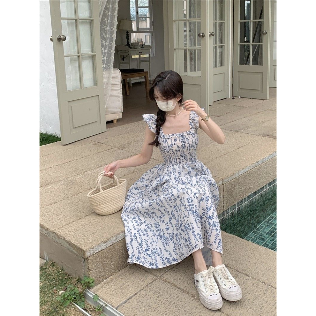 Đầm Maxi Tay Ngắn Cổ Vuông Dáng Ôm In Họa Tiết Hoa Thời Trang Mùa Hè Hàng Mới 2023 Dành Cho Bạn Nữ