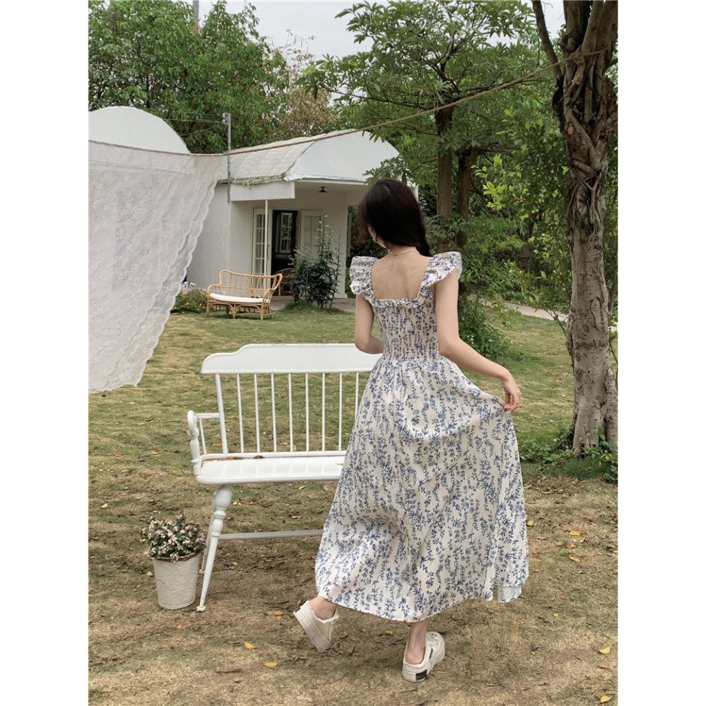 Đầm Maxi Tay Ngắn Cổ Vuông Dáng Ôm In Họa Tiết Hoa Thời Trang Mùa Hè Hàng Mới 2023 Dành Cho Bạn Nữ