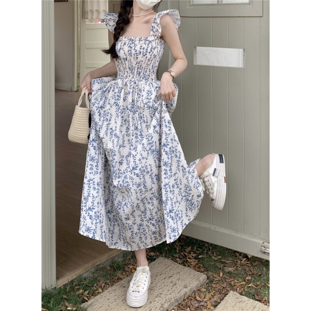 Đầm Maxi Tay Ngắn Cổ Vuông Dáng Ôm In Họa Tiết Hoa Thời Trang Mùa Hè Hàng Mới 2023 Dành Cho Bạn Nữ