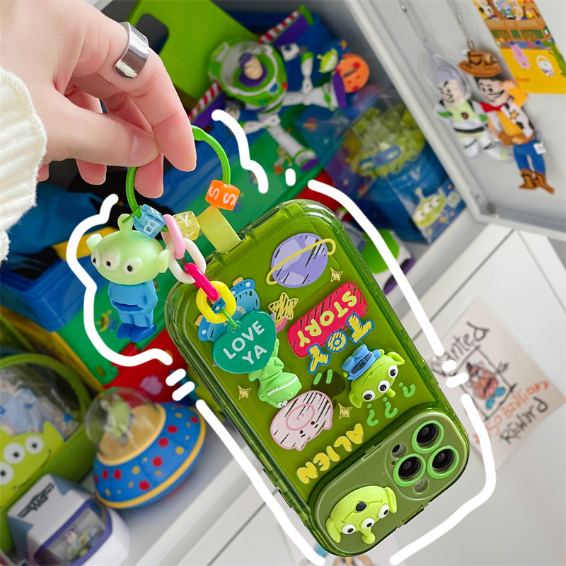 [Hàng Sẵn] Ốp Điện Thoại Nắp Lật Mặt Gương Hình Gấu / Người Ngoài Hành Tinh Cho IO 12/12Pro/13/13Pro Silicon Có Dây Đeo【Carbon070】