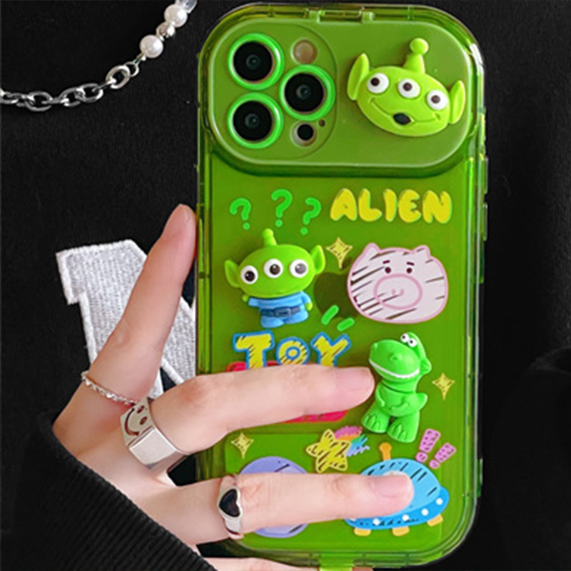 [Hàng Sẵn] Ốp Điện Thoại Nắp Lật Mặt Gương Hình Gấu / Người Ngoài Hành Tinh Cho IO 12/12Pro/13/13Pro Silicon Có Dây Đeo【Carbon070】