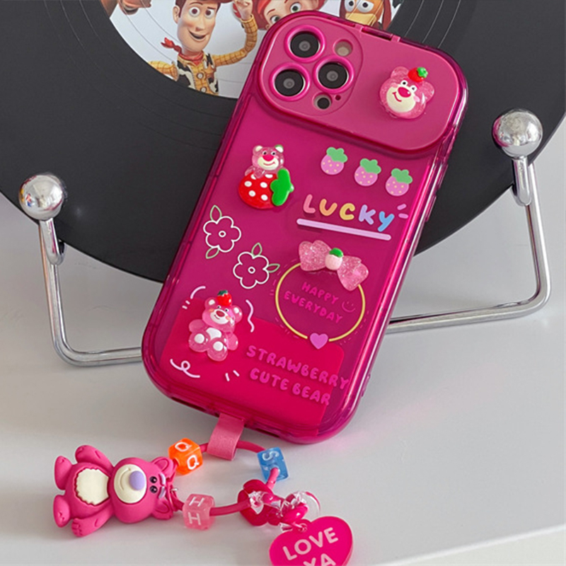 [Hàng Sẵn] Ốp Điện Thoại Nắp Lật Mặt Gương Hình Gấu / Người Ngoài Hành Tinh Cho IO 12/12Pro/13/13Pro Silicon Có Dây Đeo【Carbon070】