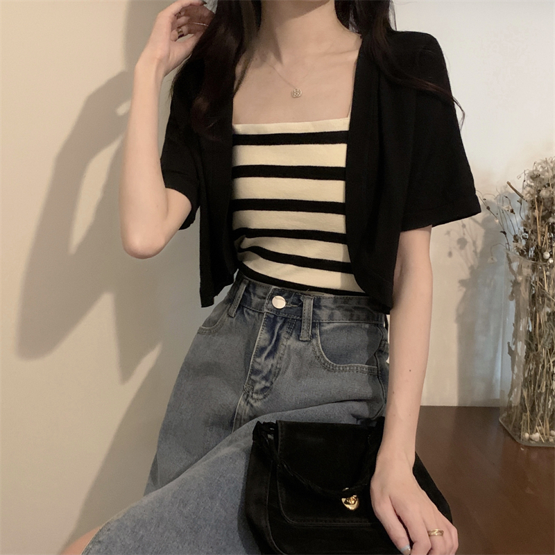 LANJIEXI Áo Khoác Cardigan Dệt Kim Mỏng Tay Ngắn Thời Trang Mùa Hè Dành Cho Nữ