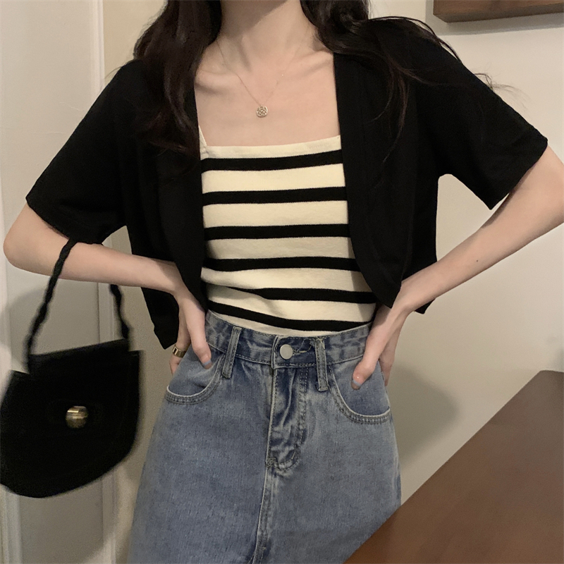 LANJIEXI Áo Khoác Cardigan Dệt Kim Mỏng Tay Ngắn Thời Trang Mùa Hè Dành Cho Nữ