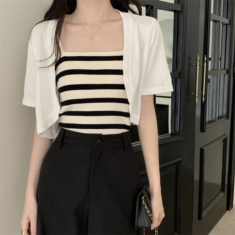 LANJIEXI Áo Khoác Cardigan Dệt Kim Mỏng Tay Ngắn Thời Trang Mùa Hè Dành Cho Nữ