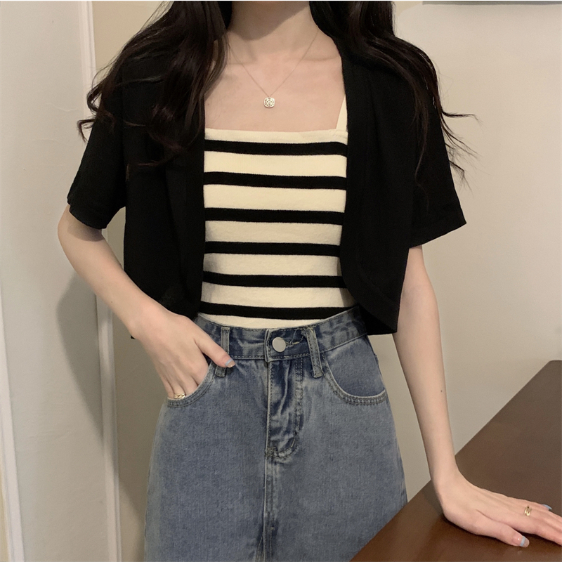 LANJIEXI Áo Khoác Cardigan Dệt Kim Mỏng Tay Ngắn Thời Trang Mùa Hè Dành Cho Nữ