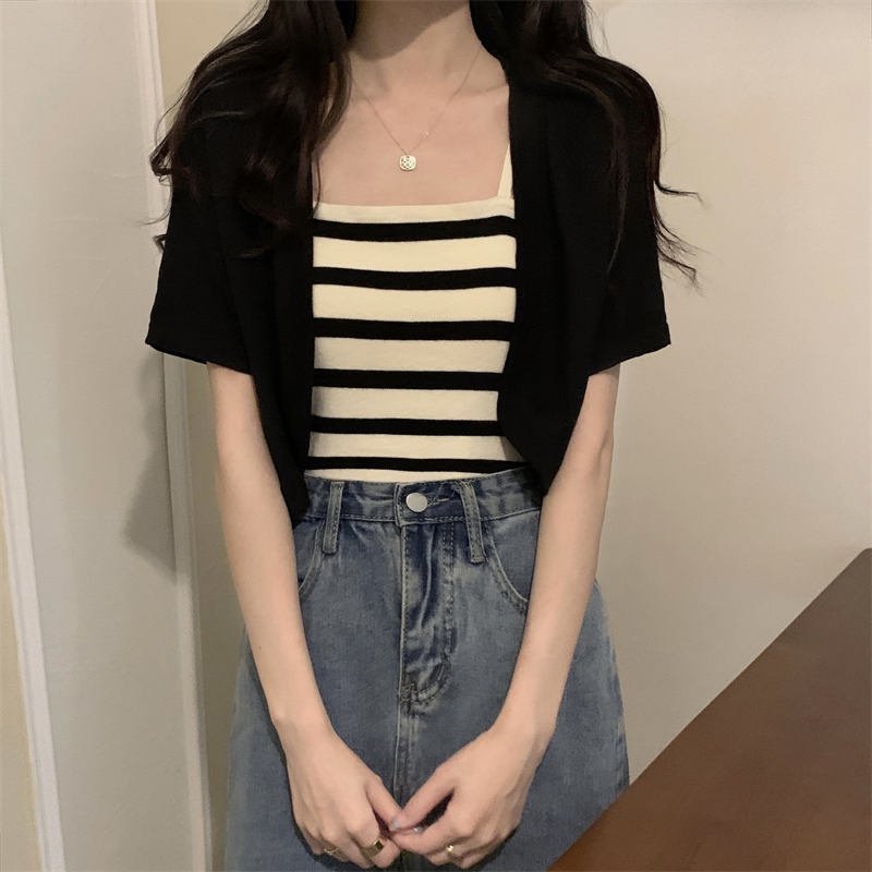 LANJIEXI Áo Khoác Cardigan Dệt Kim Mỏng Tay Ngắn Thời Trang Mùa Hè Dành Cho Nữ