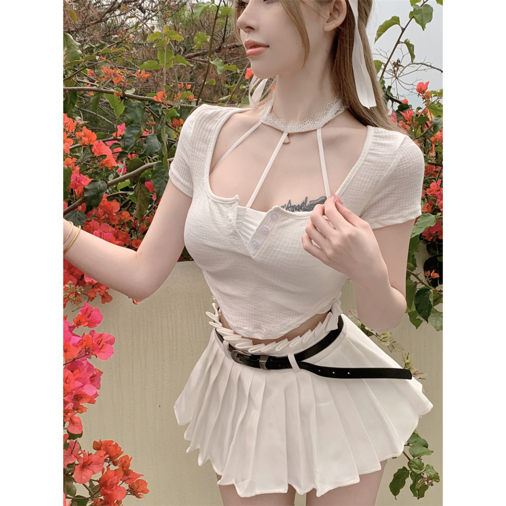 QADCOL Áo Thun Ngắn Mỏng Không Đối Xứng Mùa Hè Gợi Cảm Hàng Mới Dành Cho Bạn Nữ