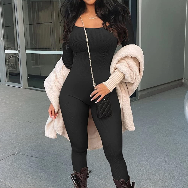 Jumpsuit Tay Dài Cổ Vuông Màu Trơn Thời Trang Dành Cho Nữ | BigBuy360 - bigbuy360.vn