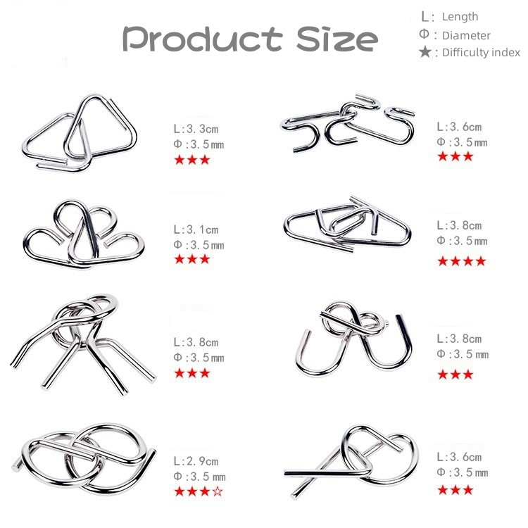 đồ chơi giáo dục cho bé Bộ Đồ Chơi Xếp Hình Bằng Kim Loại 8 Món Mở Khóa