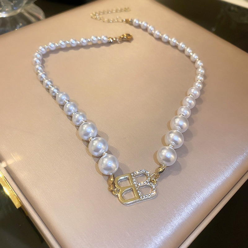 Vòng cổ Mặt Chữ B Đính Ngọc Trai Thời Trang Hàn Quốc Chất Lượng Cao