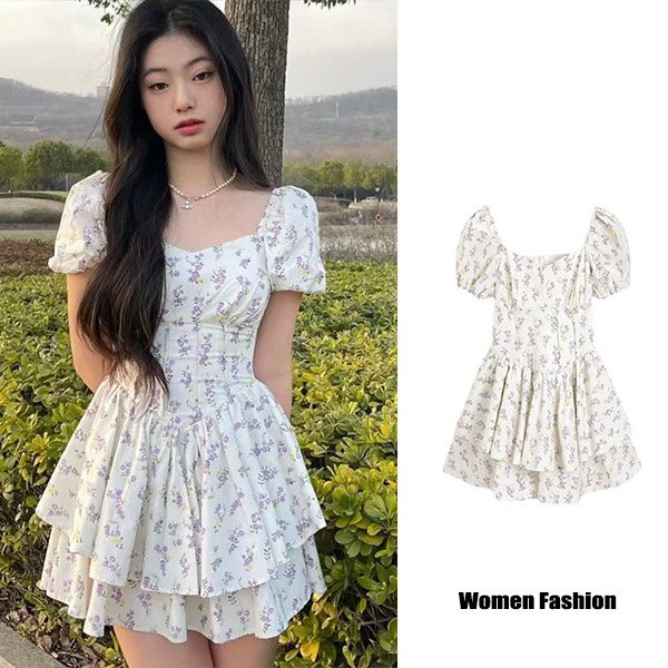 Đầm hoa dáng chữ A xếp tầng thời trang xinh xắn cho nữ
