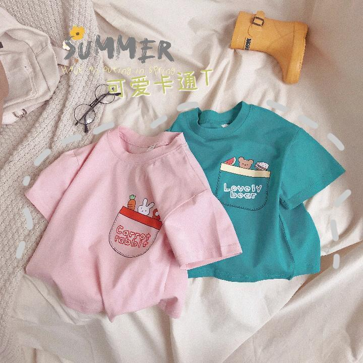 Sun baby Áo Thun Tay Ngắn Cổ Tròn In Họa Tiết Hoạt Hình Dễ Thương Phong Cách Hàn Quốc Thời Trang Mùa Hè Cho Bé